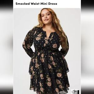 Torrid Black Floral Long Sleeve Dress